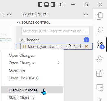 Discarding changes made to launch.json file