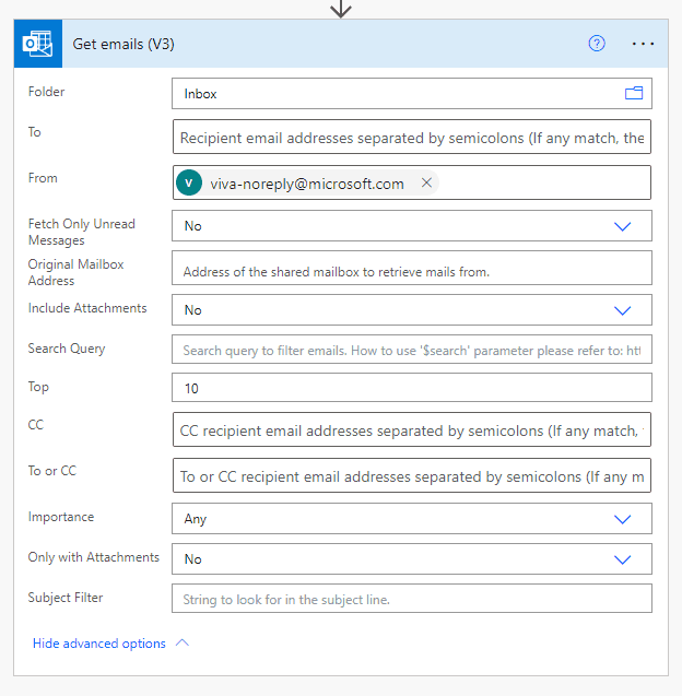 Settings for getting the message