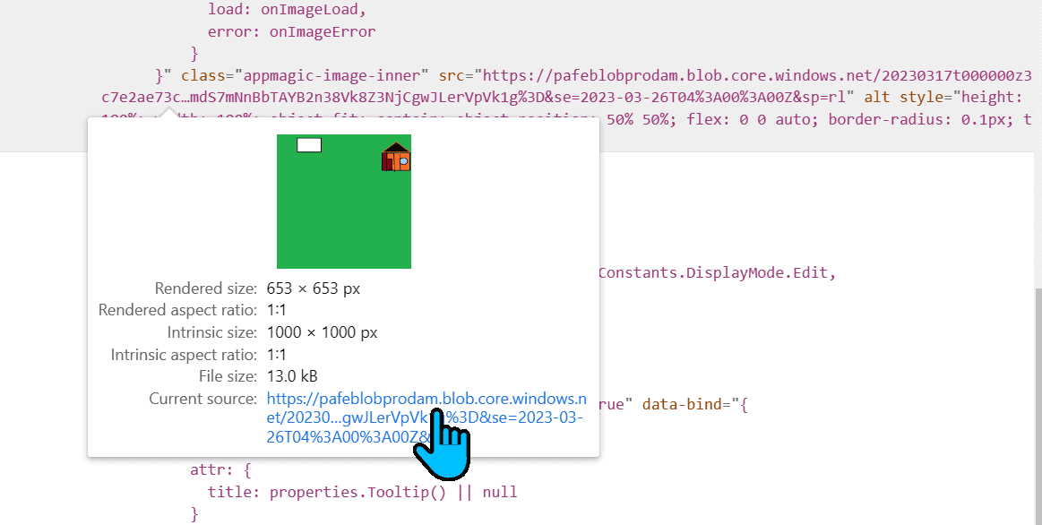 Image link in developer tools